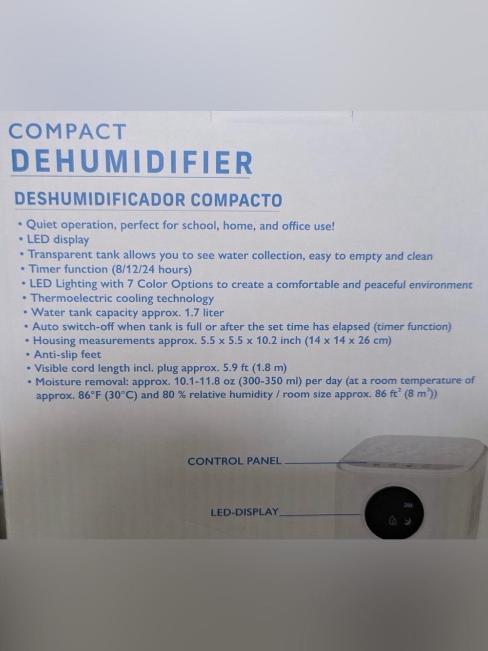 Ambiano Compact Dehumidifier 1.7 L Tank Quiet LED Lighting Auto Switch off NEW - Picture 3 of 9